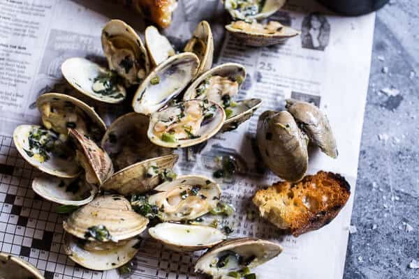 Grilled Clams with Charred Jalapeño Basil Butter.